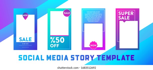 Gradient stories template, for blog and business. Blue, Purple, Turquoise minimalistic geometric concept.