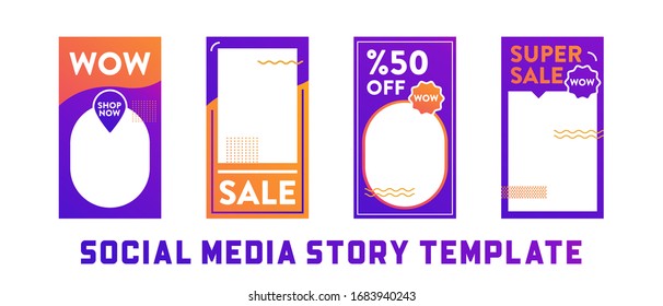 Gradient stories template, for blog and business. Orange, Purple minimalistic geometric concept.
