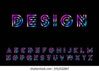 Gradient striped font - retro fashion style 80 - 90s. English colorful vector alphabet - creative linear latin letters