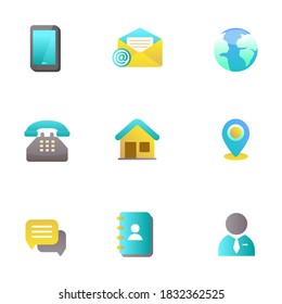 Gradient style of contact related icon set isolated on white background 
