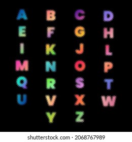 Gradient style halftoned display font design, alphabet, typeface, letters, typography.
