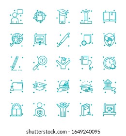 gradient style icon set design, Eduaction school university class lesson knowledge preschooler study learning classroom and primary theme Vector illustration