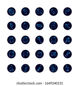 Gradient style icon set design, Social media multimedia communication digital marketing internet web and connect theme Vector illustration