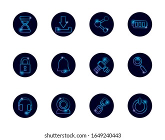 Gradient style icon set design, Social media multimedia communication digital marketing internet web and connect theme Vector illustration