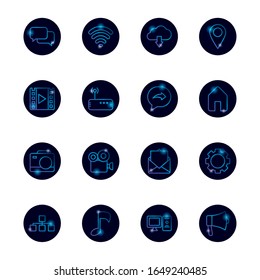 Gradient style icon set design, Social media multimedia communication digital marketing internet web and connect theme Vector illustration