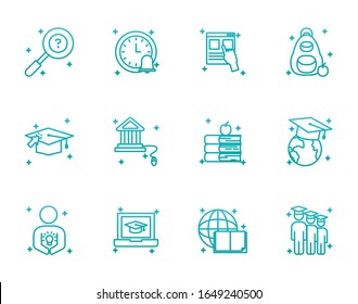 diseño de conjunto de iconos de estilo degradado, enseñanza universitaria de la escuela de educación conocimiento enseñanza preescolar de enseñanza y tema primario Ilustración vectorial