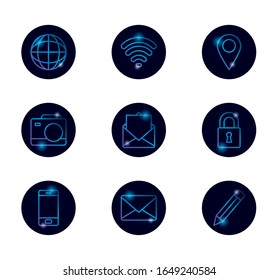 Gradient style icon set design, Social media multimedia communication digital marketing internet web and connect theme Vector illustration