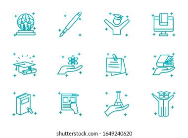 diseño de conjunto de iconos de estilo degradado, enseñanza universitaria de la escuela de educación conocimiento enseñanza preescolar de enseñanza y tema primario Ilustración vectorial
