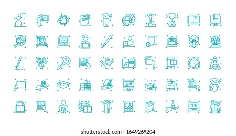 gradient style icon set design, Eduaction school university class lesson knowledge preschooler study learning classroom and primary theme Vector illustration