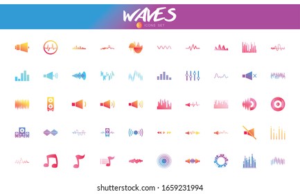 gradient style icon set design, waves music sound melody musical song art signature culture and tune theme Vector illustration