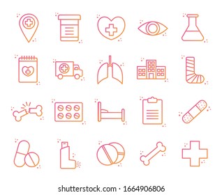 gradient style icon set design of Medical care health emergency aid exam clinic and patient theme Vector illustration