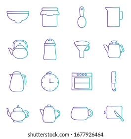 gradient style icon set design, Cook kitchen decorative elements eat food restaurant home menu dinner lunch cooking and meal theme Vector illustration