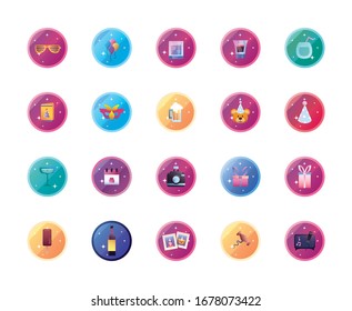 Gradient style icon set design, Party celebration event happy birthday holiday surprise anniversary and decorative theme Vector illustration
