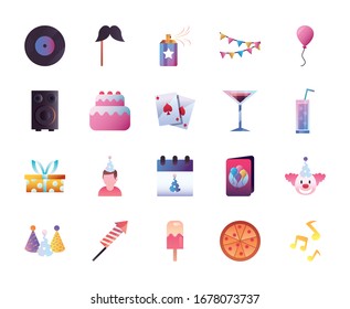 Gradient style icon set design, Party celebration event happy birthday holiday surprise anniversary and decorative theme Vector illustration