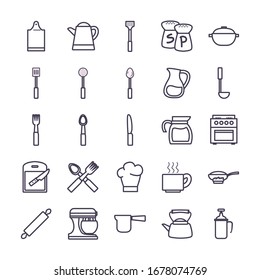 diseño de conjunto de ícono de degradado, cocina cocinar comer comida restaurante hogar menú cena comida comida comida comida comida comida tema de comida Vector ilustración
