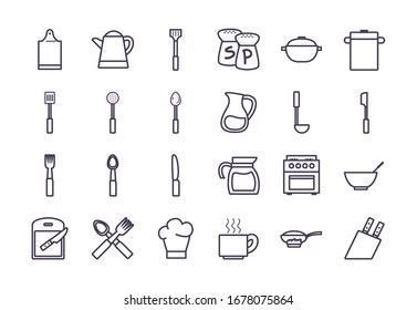 gradient style icon set design, kitchen cook eat food restaurant home menu dinner lunch cooking and meal theme Vector illustration