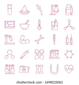 gradient style icon set design, Science chemistry laboratory research technology biology equipment and test theme Vector illustration