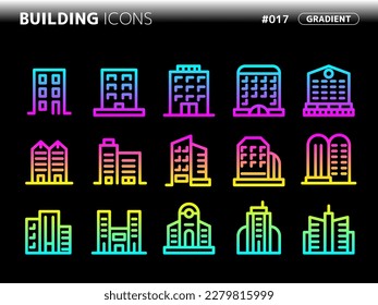 conjunto de iconos de estilo de degradado relacionados con building_017