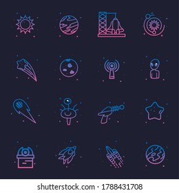 conjunto de iconos de estilo gradiente de cosmos futurista del espacio y tema del universo Ilustración vectorial