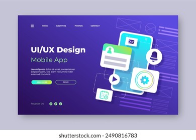Gradient style ui ux landing page template vector design in eps 10