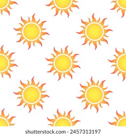Gradient stylized sun icons on white background. Vector seamless pattern.
