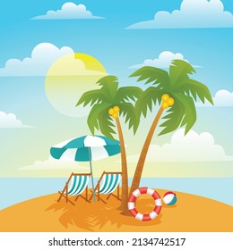 Gradient summer background with palm tree beach