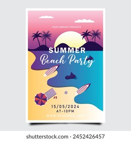 Gradient Sommer Strand Party Poster Vorlage Design. Sommerparty bunte Einladung