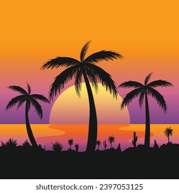 gradient summer beach with sunset landscape background