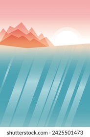 Gradient summer sea background illustration poster. Beautiful sunrise or sunset in ocean.