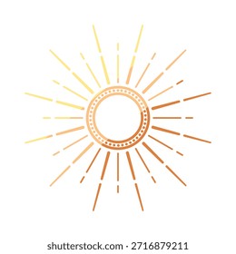 Diseño de símbolo de sol degradado que refleja la luz cálida y la energía, con un centro redondeado y rayos radiantes con una estética bohemia sobre un fondo blanco