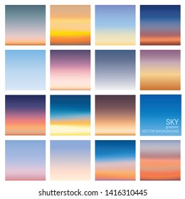 Gradient sunset sunrise sky theme color transitions vector template background collection for graphic display design
