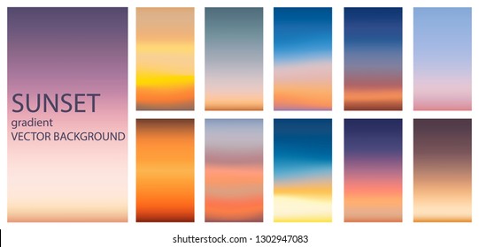 Gradient sunset sunrise twilight sky theme color transitions vector template background collection for graphic display design