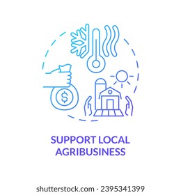 Gradient support local agribusiness icon representing heatflation concept, isolated vector, linear illustration of solutions to global warming.