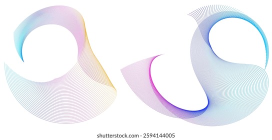 Gradient swirls in digital art style spirals — dynamic shapes for design, cosmetics, technology, Yoga, Relaxation, Wellness. Vibrant color transitions, perfect for backgrounds, logos, and branding