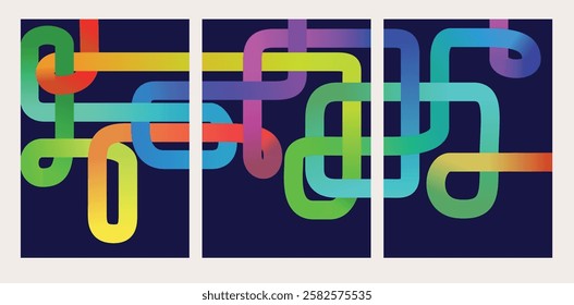  Gradient Swirls and Waves with Copy Space. Abstract Gradient hand drawn bold Lines Set. Curved Rainbow Gradient Shapes with blank area for copy space paper size vector illustration