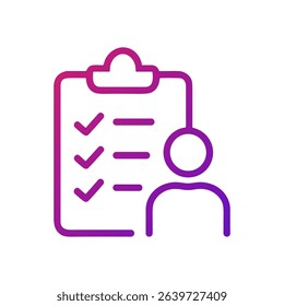 Gradient task checklist with person icon. Icon symbol illustration
