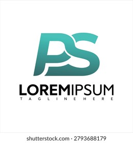 Gradient teal vector logo design featuring a stylized PS letterform with lorem ipsum text on a clean white background for modern branding and advertising purposes.