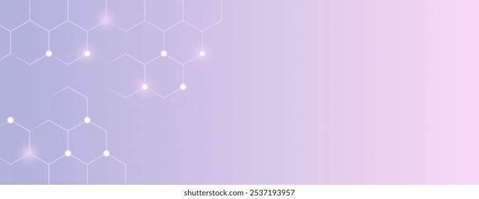 Gradient technology background with soft purple and pink hues, featuring a geometric hexagonal pattern. The background is smooth and pastel-colored. Minimal abstract digital hexagon vector background