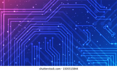 gradient technology circuit diagram with glowing line lights Vector