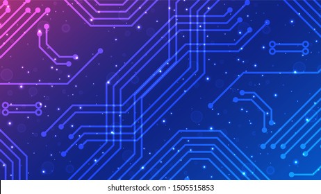 Farbverlauf-Technologie-Schaltplan mit glühenden Lichtern Vektor