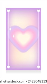 Gradient template with 90s style heart for social media story. Fashionable glamor aesthetics of the year 2000. Pastel pink, beige, purple, lilac colors. Vector illustration.