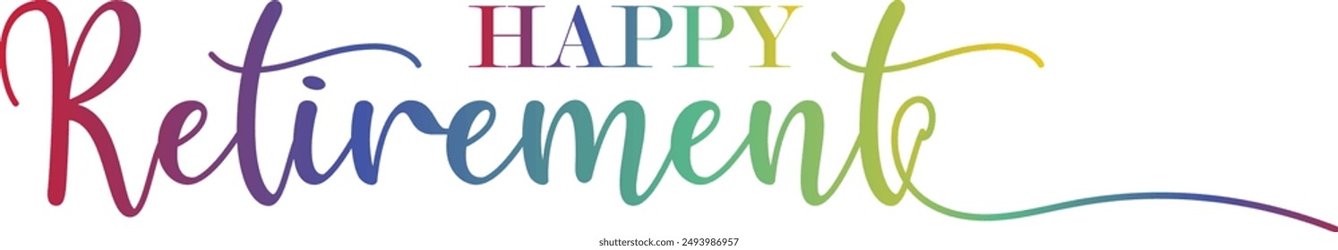 Verlaufstext, Happy Retirement, handgezeichnete Kalligrafie Schriftdesign. Moderne handgeschriebene Bürste
