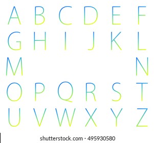 The gradient tone blue to green yellow color alphabet set.