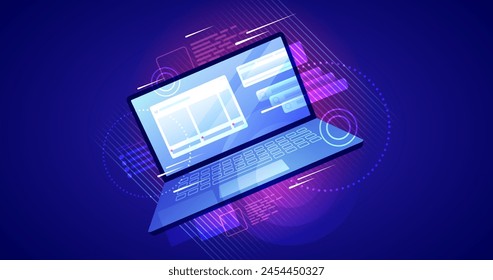 Gradient top view laptop technology background vector design in eps 10