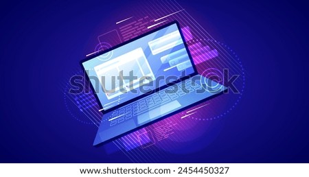 Gradient top view laptop technology background vector design in eps 10