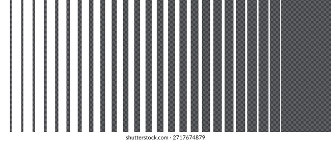 Retícula de transición de gradiente con patrón de franja de línea y fondo de Vector de gradación suave. La retícula de transición de gradiente crea geometría de Vertical en bg transparente con espaciado equilibrado.