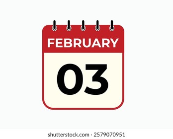 gradient and transparency concept.  february 3 calendar, tear-off calendar animation for february 3 banner Illustration isolated vector sign symbol
