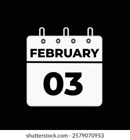 gradient and transparency concept.  february 3 calendar, tear-off calendar animation for february 3 banner Illustration isolated vector sign symbol
