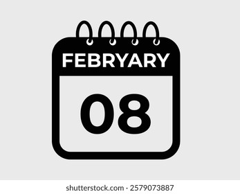 gradient and transparency concept.  february 8 calendar, tear-off calendar animation for february 8 banner Illustration isolated vector sign symbol
