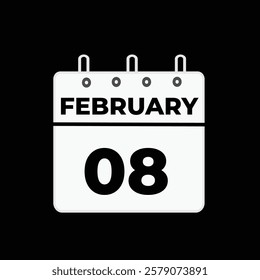 gradient and transparency concept.  february 8 calendar, tear-off calendar animation for february 8 banner Illustration isolated vector sign symbol
